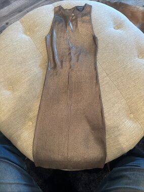 bebe Metallic Bronze Ribbed Midi Tank Dress